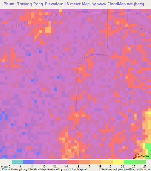 Phumi Trayang Pong,Cambodia Elevation Map