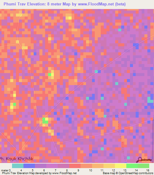 Phumi Trav,Cambodia Elevation Map