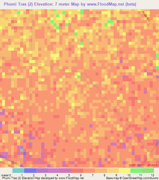Phumi Tras (2),Cambodia Elevation Map