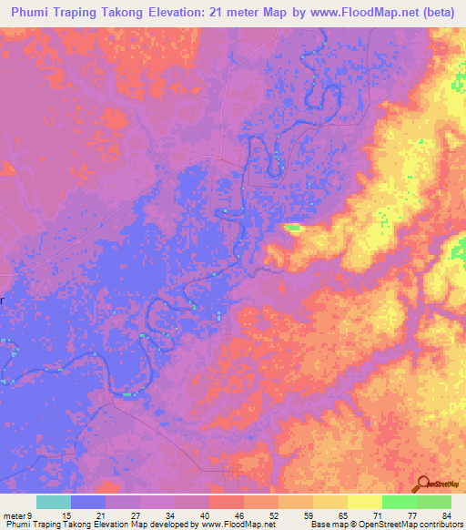 Phumi Traping Takong,Cambodia Elevation Map