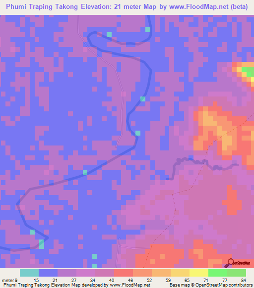Phumi Traping Takong,Cambodia Elevation Map