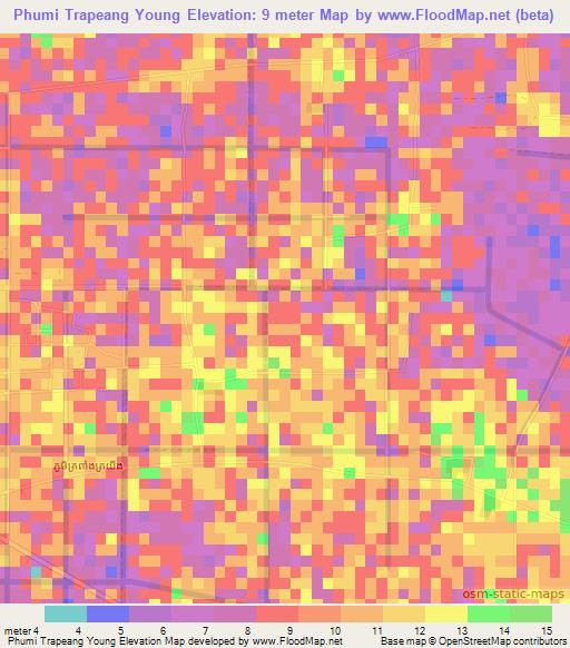 Phumi Trapeang Young,Cambodia Elevation Map