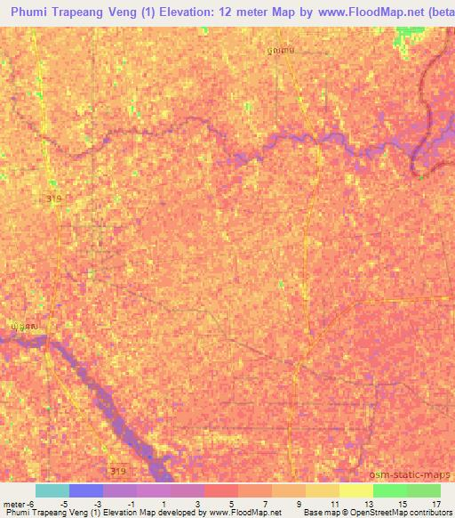 Phumi Trapeang Veng (1),Cambodia Elevation Map