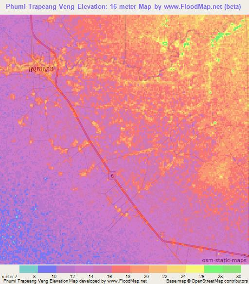 Phumi Trapeang Veng,Cambodia Elevation Map
