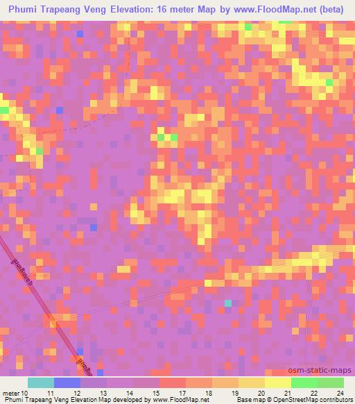 Phumi Trapeang Veng,Cambodia Elevation Map
