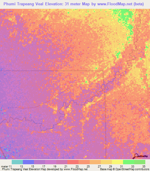 Phumi Trapeang Veal,Cambodia Elevation Map