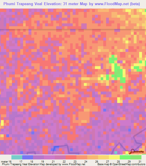 Phumi Trapeang Veal,Cambodia Elevation Map