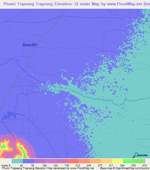 Phumi Trapeang Trayoeng,Cambodia Elevation Map