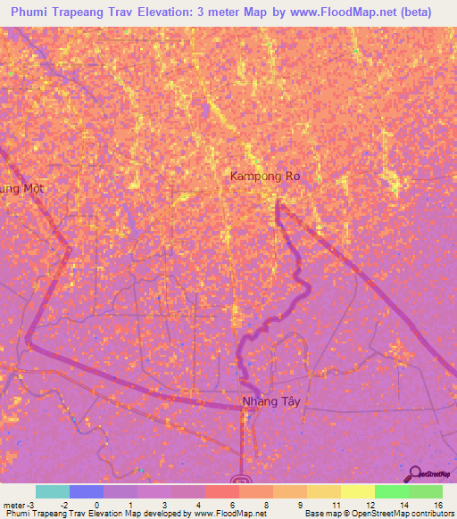 Phumi Trapeang Trav,Cambodia Elevation Map