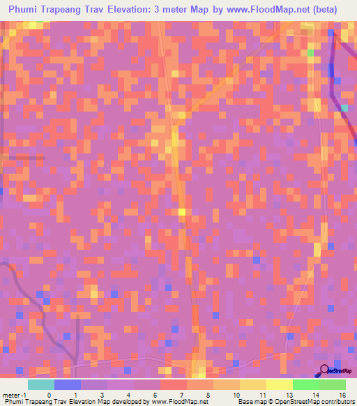 Phumi Trapeang Trav,Cambodia Elevation Map