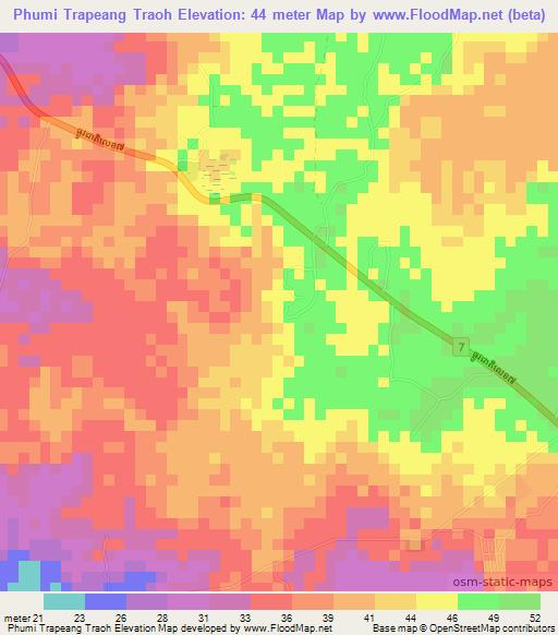 Phumi Trapeang Traoh,Cambodia Elevation Map