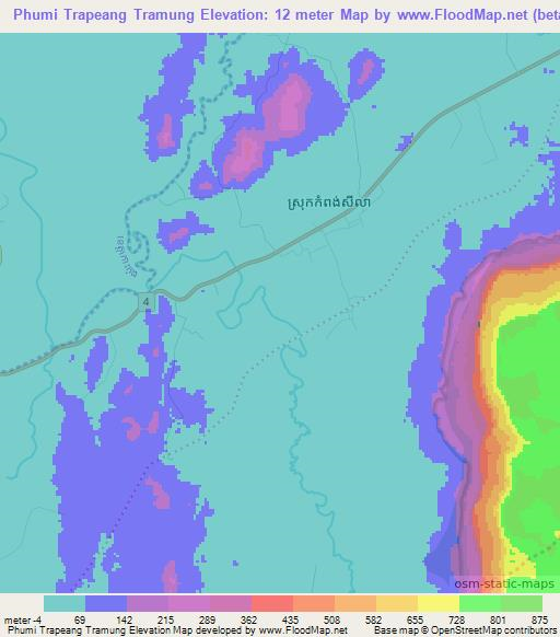 Phumi Trapeang Tramung,Cambodia Elevation Map