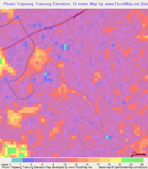 Phumi Trapeang Tramung,Cambodia Elevation Map