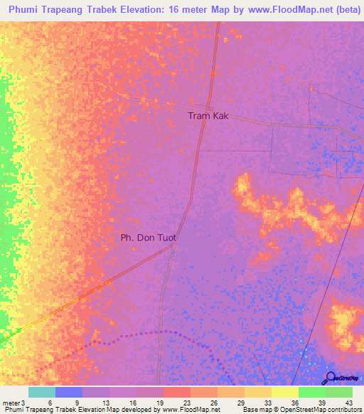 Phumi Trapeang Trabek,Cambodia Elevation Map