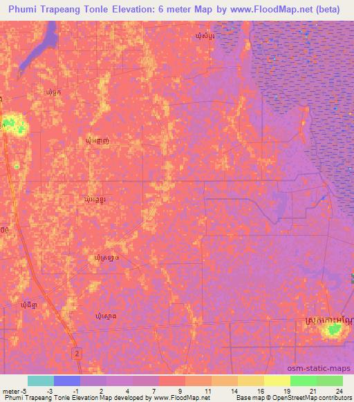 Phumi Trapeang Tonle,Cambodia Elevation Map