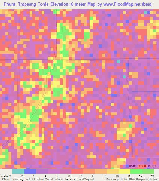 Phumi Trapeang Tonle,Cambodia Elevation Map
