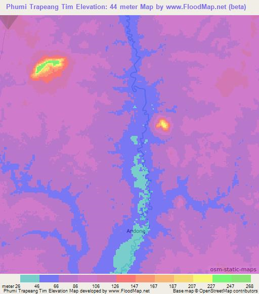Phumi Trapeang Tim,Cambodia Elevation Map