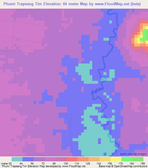 Phumi Trapeang Tim,Cambodia Elevation Map
