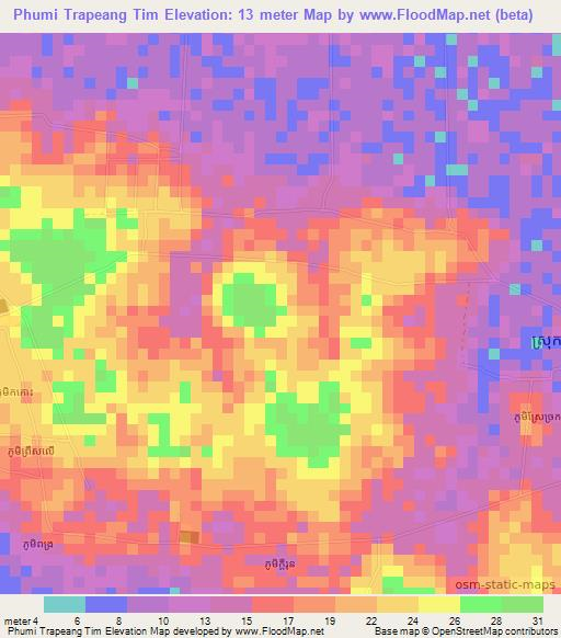 Phumi Trapeang Tim,Cambodia Elevation Map