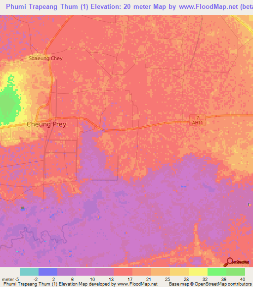 Phumi Trapeang Thum (1),Cambodia Elevation Map