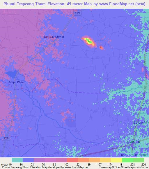 Phumi Trapeang Thum,Cambodia Elevation Map