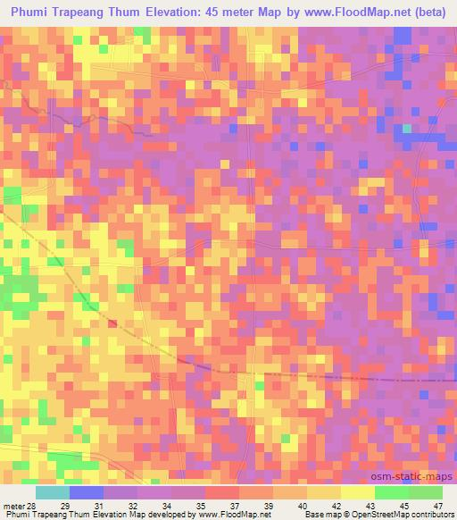 Phumi Trapeang Thum,Cambodia Elevation Map