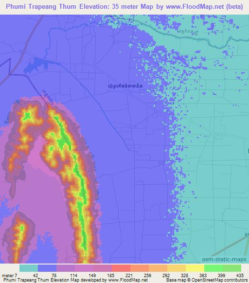 Phumi Trapeang Thum,Cambodia Elevation Map