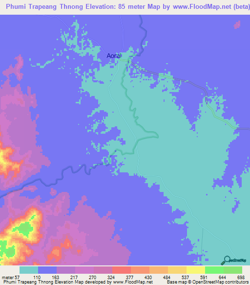 Phumi Trapeang Thnong,Cambodia Elevation Map