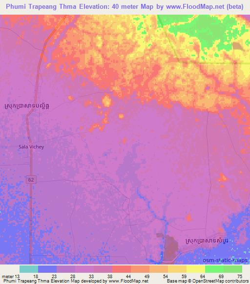 Phumi Trapeang Thma,Cambodia Elevation Map