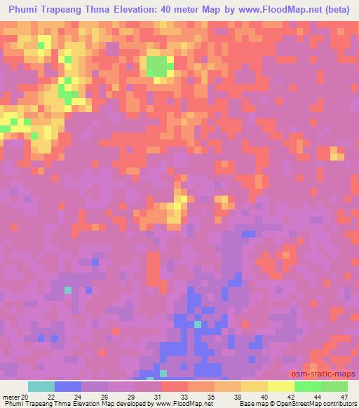 Phumi Trapeang Thma,Cambodia Elevation Map