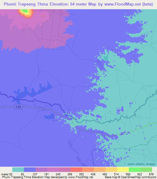 Phumi Trapeang Thma,Cambodia Elevation Map