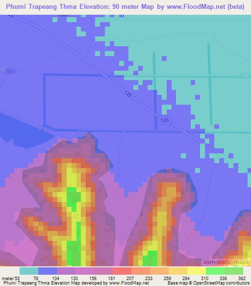 Phumi Trapeang Thma,Cambodia Elevation Map