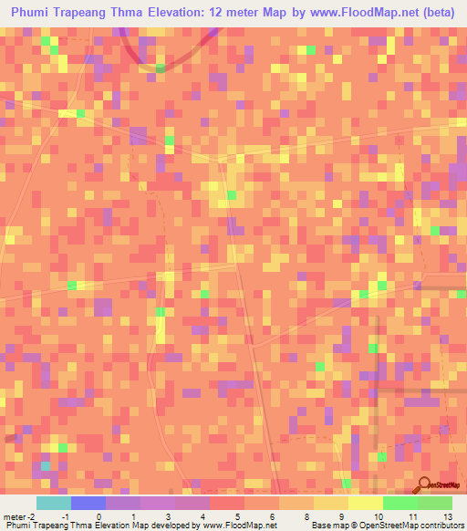 Phumi Trapeang Thma,Cambodia Elevation Map