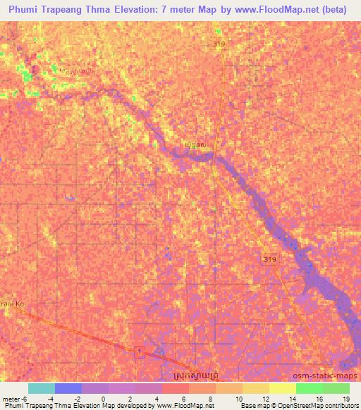 Phumi Trapeang Thma,Cambodia Elevation Map