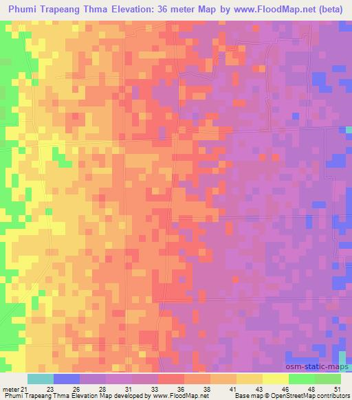 Phumi Trapeang Thma,Cambodia Elevation Map