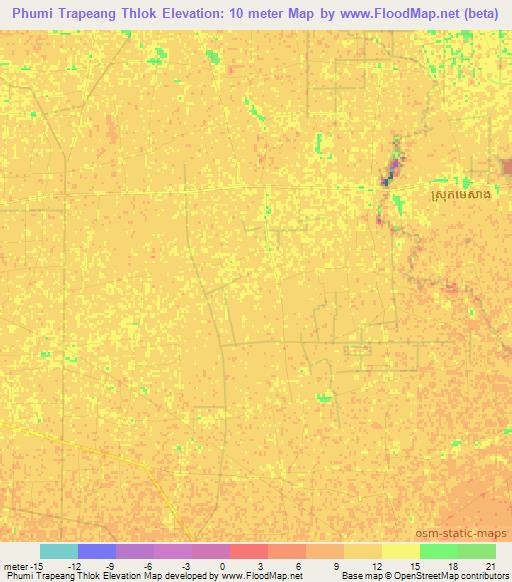 Phumi Trapeang Thlok,Cambodia Elevation Map