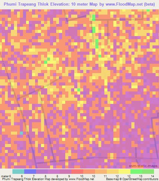 Phumi Trapeang Thlok,Cambodia Elevation Map