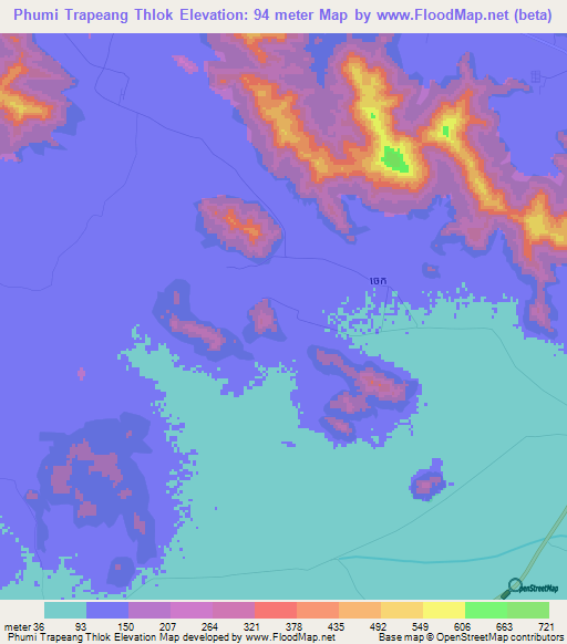 Phumi Trapeang Thlok,Cambodia Elevation Map