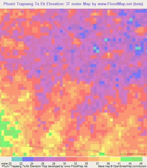 Phumi Trapeang Ta Ek,Cambodia Elevation Map