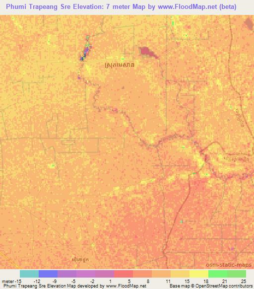 Phumi Trapeang Sre,Cambodia Elevation Map