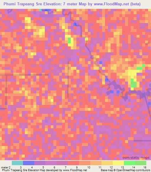 Phumi Trapeang Sre,Cambodia Elevation Map