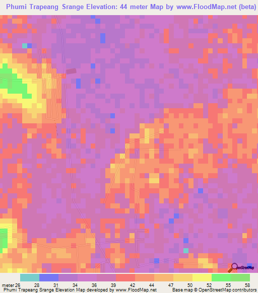 Phumi Trapeang Srange,Cambodia Elevation Map