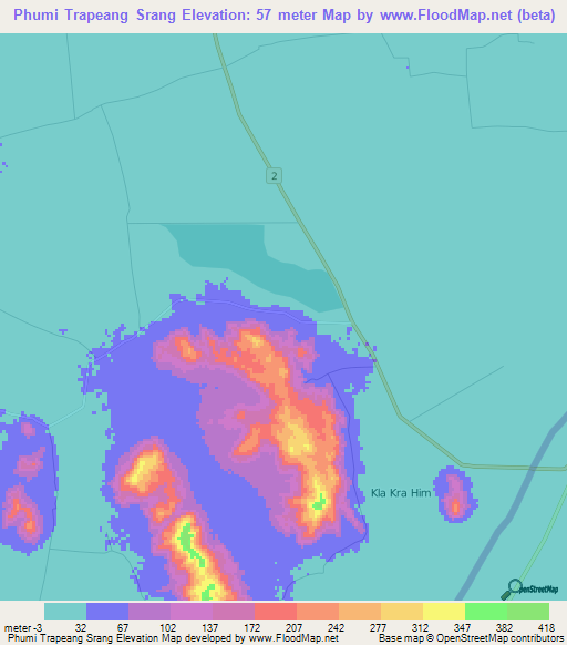 Phumi Trapeang Srang,Cambodia Elevation Map