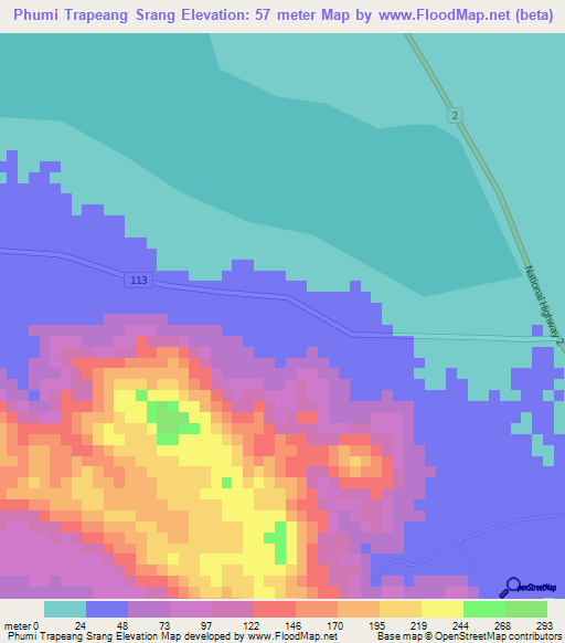 Phumi Trapeang Srang,Cambodia Elevation Map