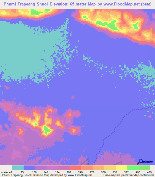 Phumi Trapeang Snuol,Cambodia Elevation Map