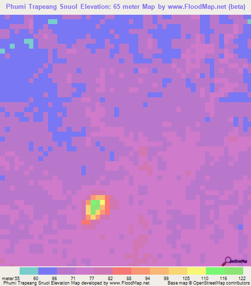 Phumi Trapeang Snuol,Cambodia Elevation Map