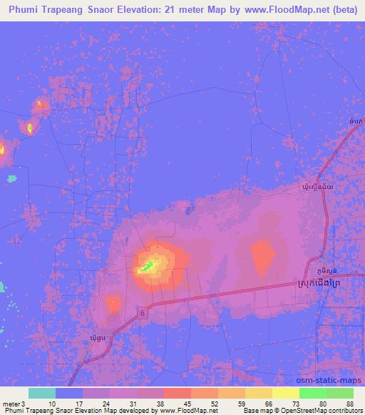 Phumi Trapeang Snaor,Cambodia Elevation Map