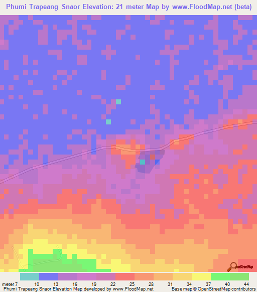 Phumi Trapeang Snaor,Cambodia Elevation Map