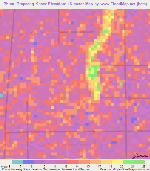 Phumi Trapeang Snaor,Cambodia Elevation Map