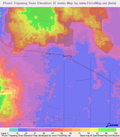 Phumi Trapeang Snao,Cambodia Elevation Map
